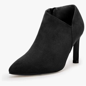 Coutgo Womens Pointed Toe V Cut Ankle Boots Kitten Heel Side Zip Office Booties